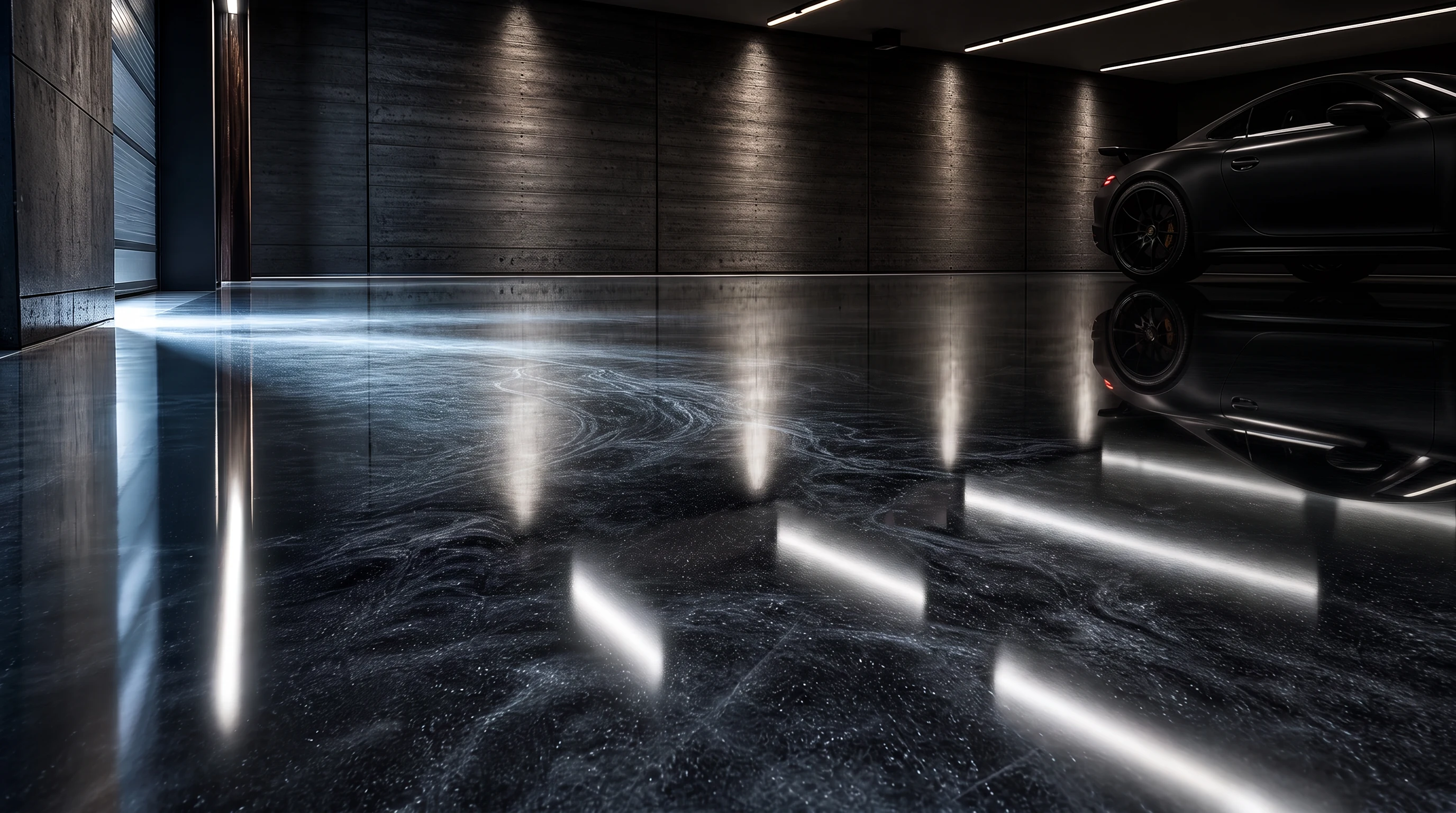 Luxury dark metallic epoxy garage floor installed in Chilliwack, BC